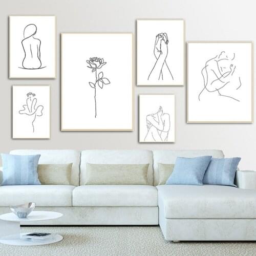 Abstract Lady Line Drawing Picture Home Decor Nordic Canvas Painting Wall Art Figure Body Hand Posters And Print For Living Room
