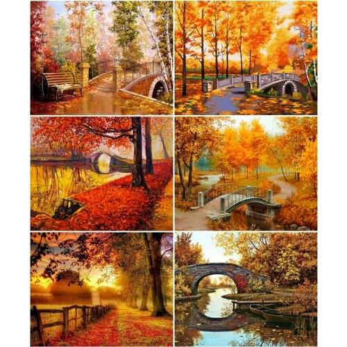 AZQSD 40x50cm Adult Coloring By Numbers Forest DIY Home Decoration Oil Painting By Numbers Autumn Landscape Handmade Gift