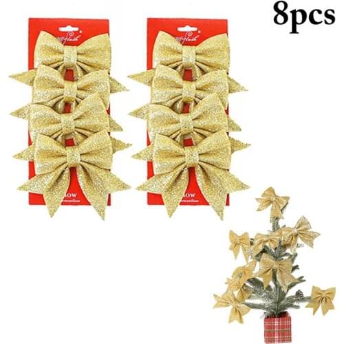 8pcs New Fashion Christmas Bow Christmas Tree Decoration Xmas Ornament Bowknot New Year Party Home Wedding Decor Gift Wrapping