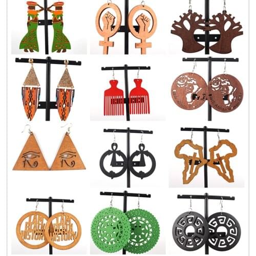 Free shipping!2022 few stock African Ankh Women Wooden Earrings can mixed designs