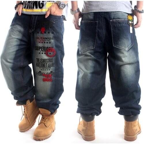 Men Denim Pants Loose Streetwear Hip Hop Casual Skateboard Jeans Letter embroidery Baggy Jeans Pants for Men Plus Size Trousers