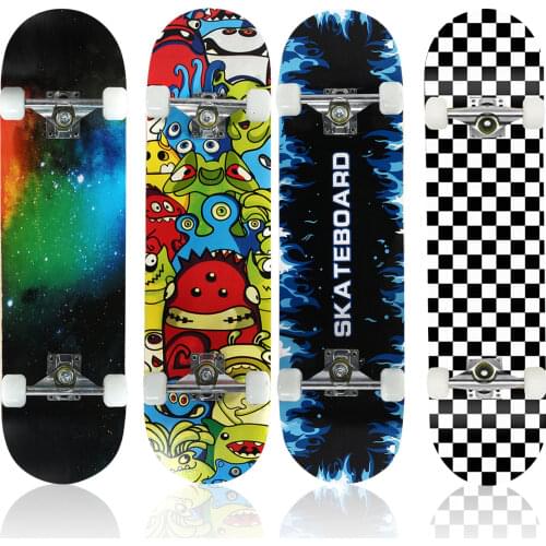 31"x 8" 4 Wheels Wood Skateboard Kids Trick Double Rocker Kick Concave Complete Skate Board Mini Cruiser Longboard Scooter