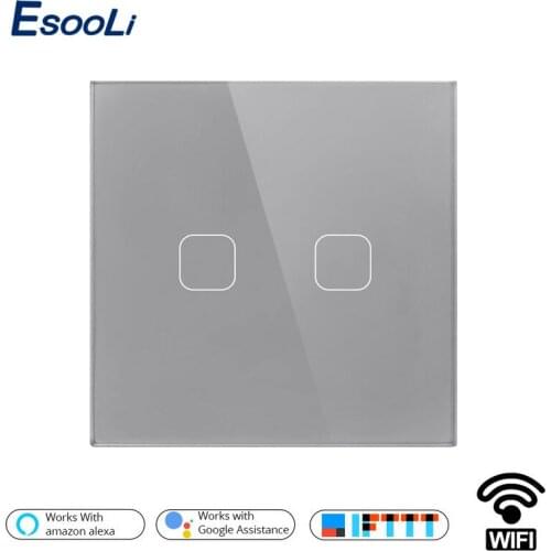 Esooli 2 Gang EU Standard Google Home Amazon Alexa Voice Control Touch Switch Tuya Smartlife WiFi APP Control Light Switch