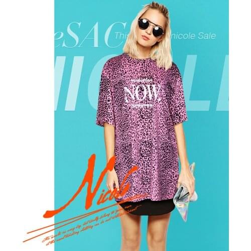 Leopard print mid-length loose short-sleeved t-shirt 2021 new female summer ins tide careful design top punk clothes