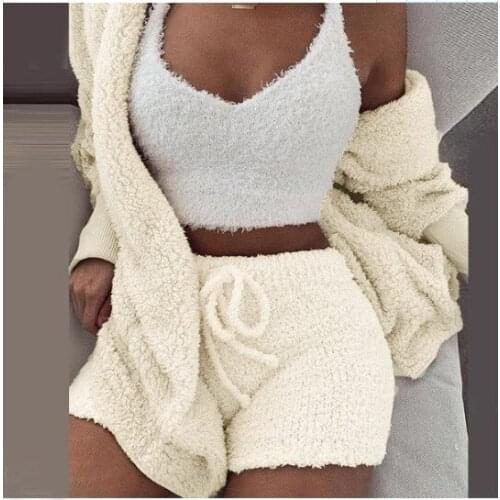 3Pcs Set Pajamas Women Warm Sleepwear Womens Female Casual Long-sleeve Pijamas set winter