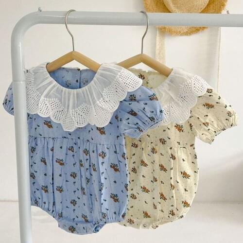 Korean Style Newborn Baby Cotton Short Sleeve Jumpsuit Overall Summer Toddler Baby Girl Floral Print Romper Baby Girls Clothes