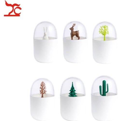 Creative Rabbit Tree Toothpicks Holder Cotton Swab Box Clear Cotton Bud Case Portable Home Table Decor Plastic Storage Box