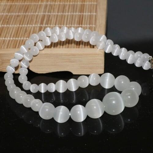Beautiful white cat eye stone crystal fashion gems 6-14mm round beads diy trendy necklace making 18 inch MY4146