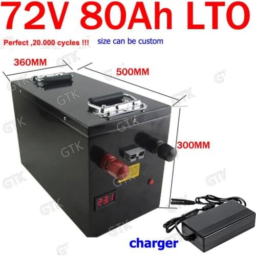 GTK Lithium titanate 72V 80AH LTO battery with 80A BMS for 5000W bike scooter Forklift motorcycle Tricycle AGV +10A charger