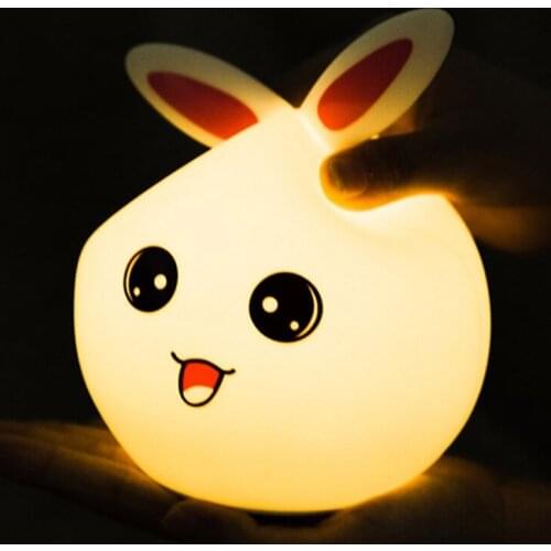 Cute Rabbit Bedside Lamp Tap Control Colorful Color Changing Night Light USB Silicone Lamp for Baby Atmosphere Lamp