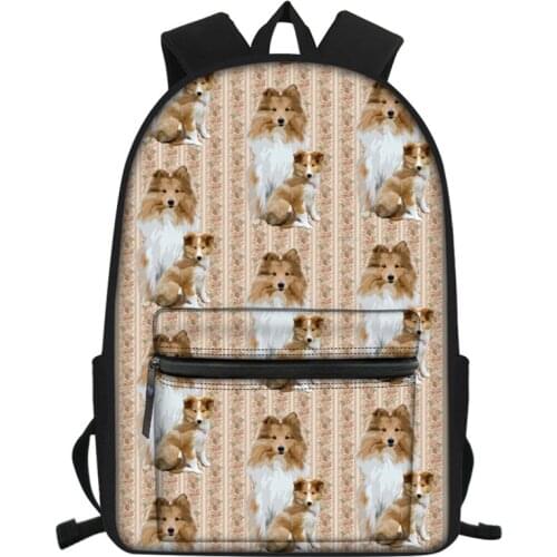 Cute Girls Sheltie Dog Printing School Bags for Kids Primary Schoolbag Women Backpack Large Laptop Bags Children Satchel