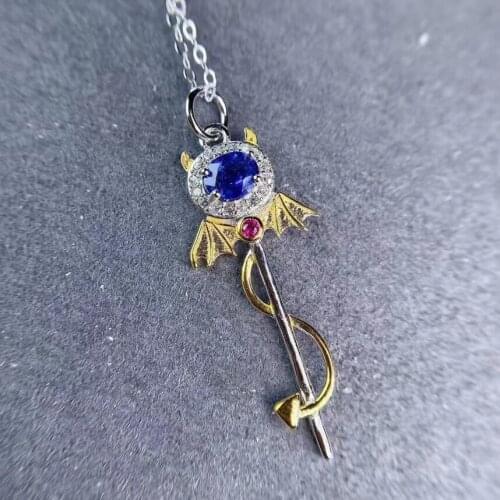 Fashion lovely angel Natural blue sapphire gem pendant S925 silver Natural gemstone Pendant Necklace women party gift jewelry