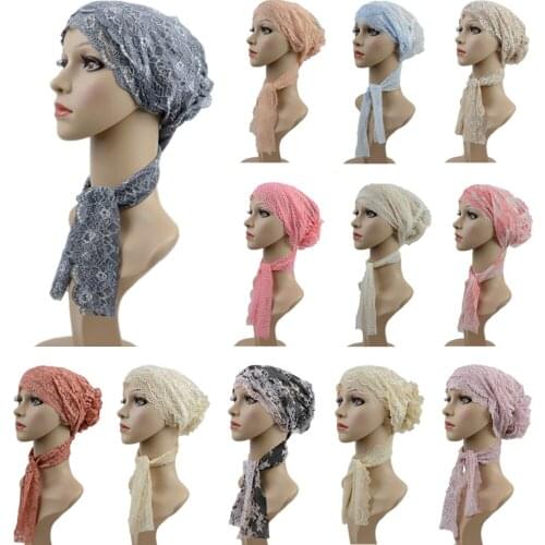 Muslim Women Underscarf Lace Beanie Bonnet Islamic Turban Headwear Arab Chemo Cap Hair Loss Hat Headcarf Under Scarf Cover