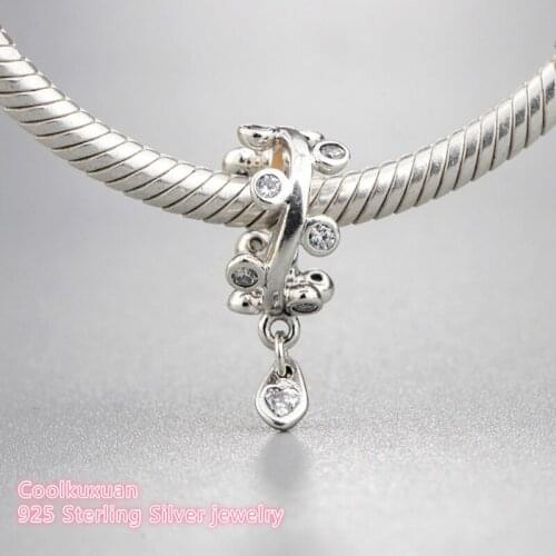 New Spring 100% 925 Sterling Silver Chandelier Droplets Dangle Charm, Clear CZ Charm Beads Fit Pandora Charms Bracelet