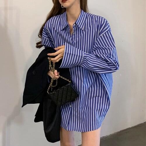 Autumn fashion loose all-match shirt hollow open back lapel stripe minimalist style blouse