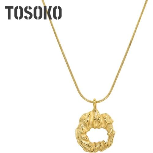 TOSOKO Stainless Steel Jewelry Special Shaped Hollow Pendant Necklace Womens Fashion Simple Clavicle Chain BSP1062
