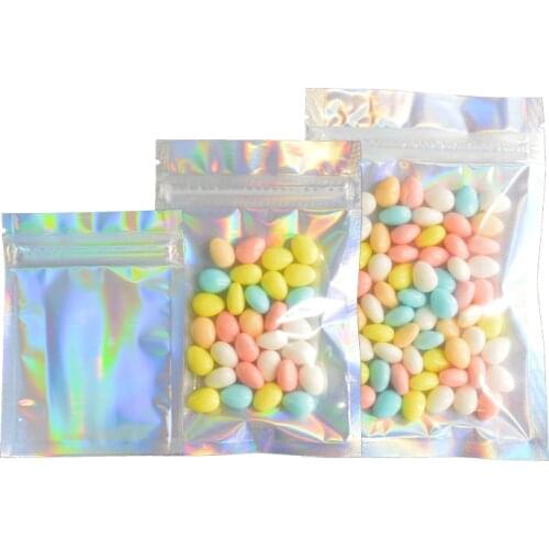 100 pcs Laser Metallic Mylar Zip lock Bags Clear Aluminum Foil Hologram Zip lock Plastic Pouch Moisture Proof Food Storage Bags