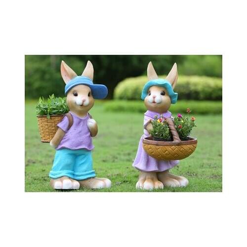 Rustic animal sculpture resin rabbit craft outdoor decoration 2pcs/lot garden decor home Ornaments