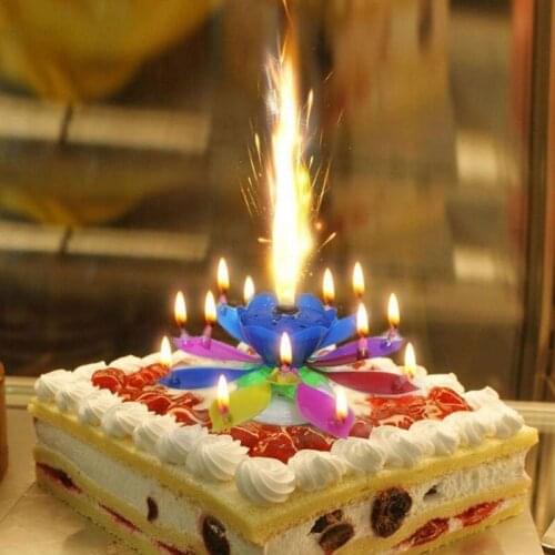 Birthday Cake Music Candles with 14 Candles Lotus Flower Christmas Festival Decorative Cake Decorating Supplies