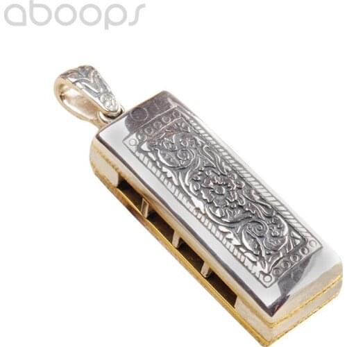 Vintage 925 Sterling Silver Harmonica Shaped Pendant for Men Boys,Free Shipping