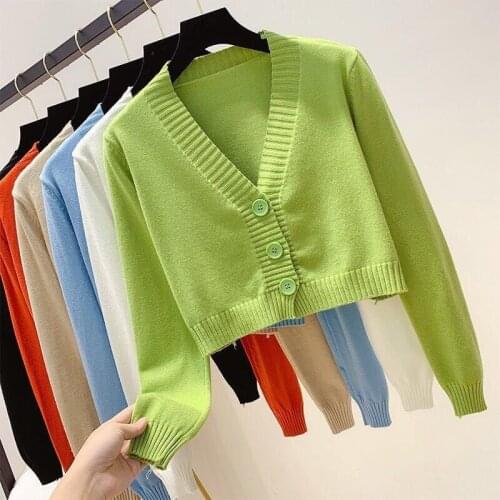V Neck Knitted Top Short Cardigan Women Green Top Knit Sweater Long Sleeve Top Knitted Sweater Pink Top Light Yellow Cardigan