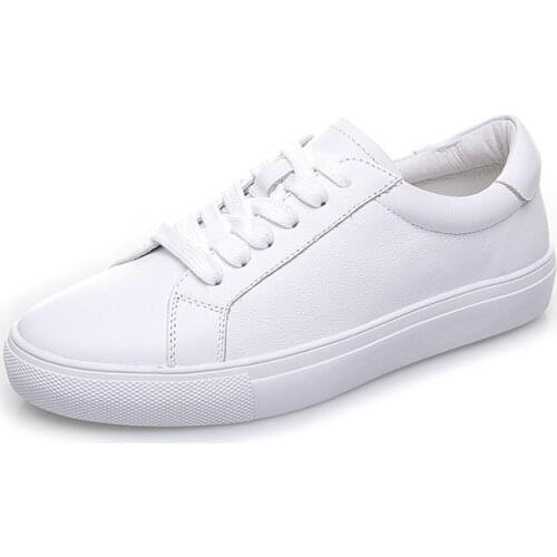 Women Casual Sports Shoes 2021 Fashion Female White Lace-up Genuine Leather Vulcanized Comfort Walking Sneakers Plus Size 34-42