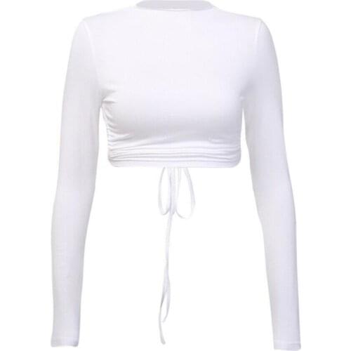 Womens Sexy Backless Leotard Crop Top Long Sleeve Top T Shirt Fashion Casual Solid Slim Clubwear Lady Bottom Short T-Shirt