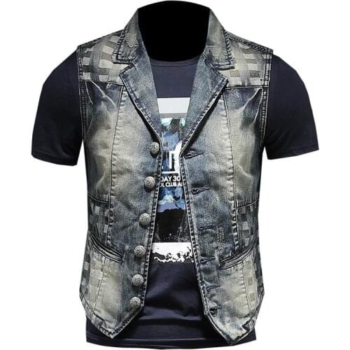 Mens fashion hi street denim vests streetwear personality jeans waistcoat sleeveless jacket for male plus big size s-5xl