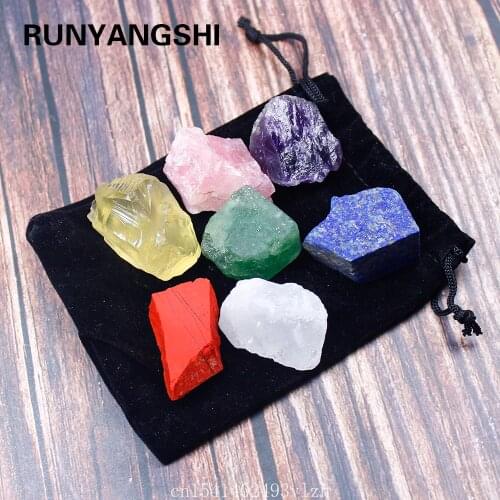 1 set Natural crystal stone seven chakras Black cloth bag large grain unpolished collection gift