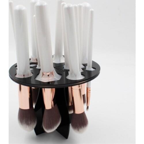 1pc Makeup Brush Holder Round Acrylic Drying Rack Brush Storage Holder Cosmetics Organizer Tools (Black)