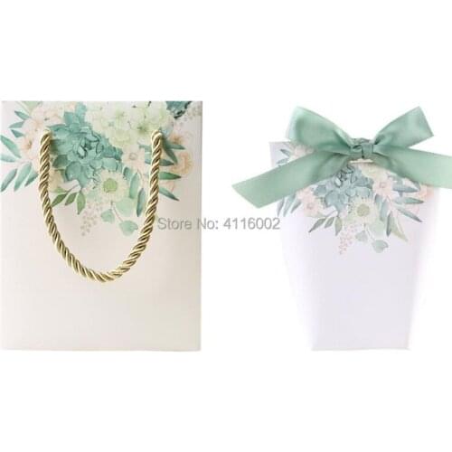 100Sets Creative Floral Printing Gift Bags Packaging Bag With Handles Packaging For Jewelry Candy Box Gift Pouches