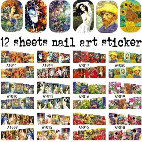 12 sheets beauty water transfer nail art sticker decals for nail tips decoration manicure tools painting style 1009 New Arrivals