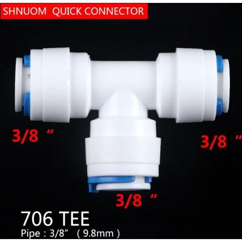 3/8" Tube Diameter 9.5MM 3 Way Union Tee Quick Connect Push Fit RO System Water Filter Connector 706 Fittings T Tipy Fast Joint