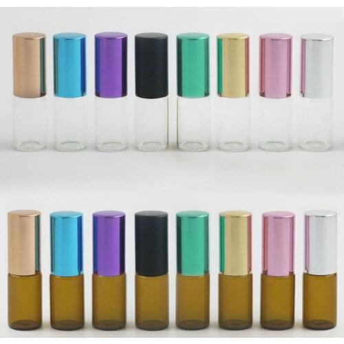 360 x 3ml Clear Glass / Amber Essential Oil Roller Bottles with Glass Roller Balls Perfumes Lip Balms Roll On Bottles Colors Cap