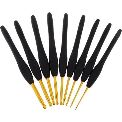 9pcs Black Handle Aluminum Crochet Hooks Knitting Needles Craft Yarn 2-6mm