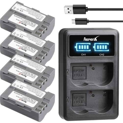 4Pcs 2000mAh EN-EL3e EN EL3e Camera Battery Bateria + Dual USB LED Charger for Nikon D30 D50 D70 D70S D90 D80 D100 D200 D300