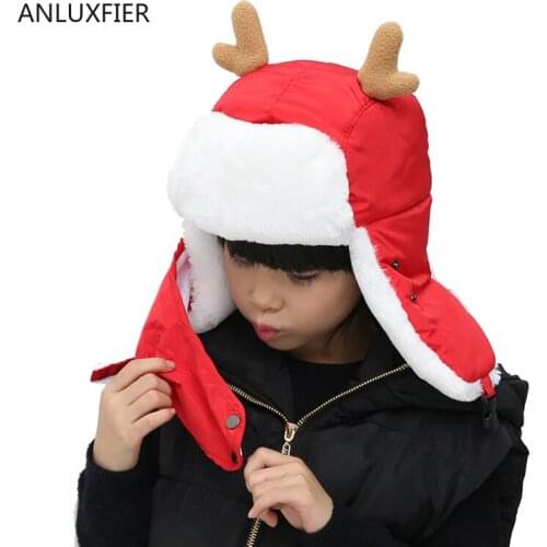 B-8473 Childrens Cotton Cap Kids Warm Bomber Hats Students Outdoor Windproof Warm Hat Deer Cap Ear Protection Winter Hat