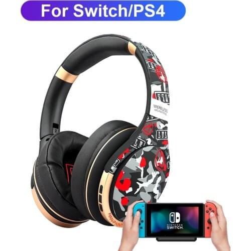 For PS4 Nintendo Switch PC wireless Gamer Headphone with HD mic & bluetooth Transmitter, Foldable Helmet with Aux Audio Adapter