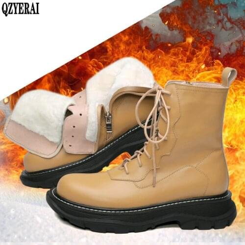Platform Women Winter Snow Boots 2020 Warm Shearling Fur Ladies Shoes With Heels Genuine Leather Zip Rubber Ankle Boots