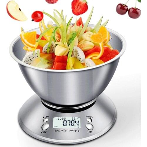 Digital Kitchen Scale 11lb/5kg High Accuracy Food Scale with Removable Bowl Room Temperature, Alarm Timer Stainless Steel Libra