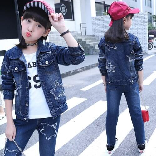Spring/autumn Children Sets Clothing Jeans Fashion Kids Girls Denim Suit Baby Boys Two-piece Jackets Pants Sets Girl Jeans
