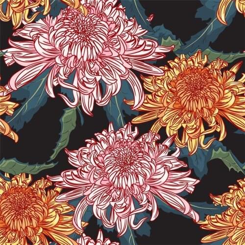 Stretch swimsuit fabric cute chrysanthemum clothing custom printing elegant chrysanthemum pattern cloth DIY handmade patchwork O