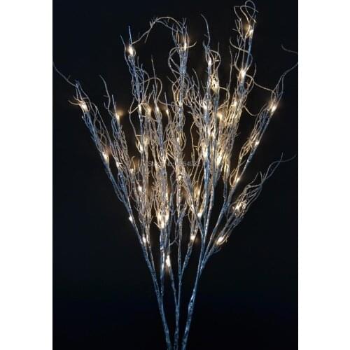 Free Shipping LED Glitter Silver Root Branch Twig Light 40" with 60 LED LED Branch Light Electric Type 3V DC Adaptor+Battery Box