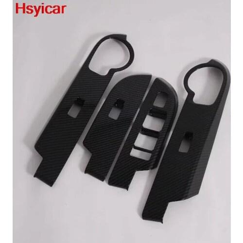 Hsyicar For Toyota Rush 2018 2019 2020 LHD Window Lift Switch Button Cover Trim Door Armrest Panel Accessories ABS Carbon Fiber