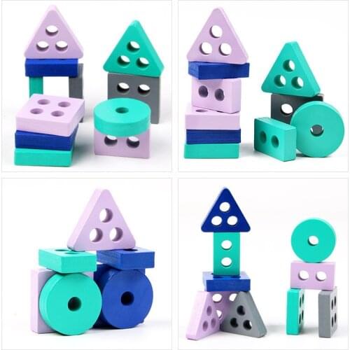 Montessori Toy Wooden Building Blocks Early Learning Educational Toys Color Shape Match Kids Puzzle Toys For Children Boys Girls