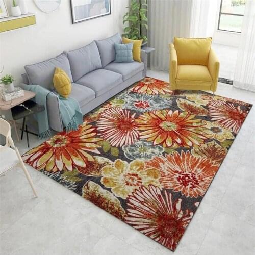 Carpets For Living Room Retro European American Style Rural Bedroom Rug Orange Red Flower Pattern Home Decoration Floor Mat Rugs