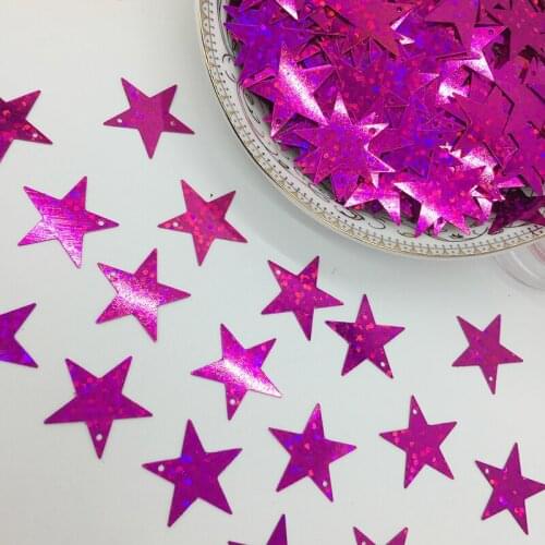 LNHOME 50g/Lot 7mm Laser Rose Red Star Sequins Flake PVC Paillette Loose Flat Side Hole Sequins Sewing Christmas Sequins