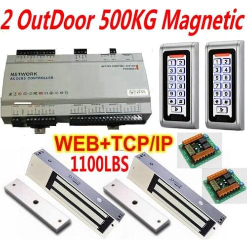 2 Door 500KG Magnetic Lock/ 1100 LBS Electro Magnetic+OutDoor WaterProof Password ID Card reader+Web Network Access controller