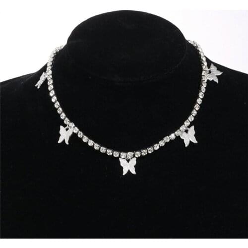 Fashion Shiny Crystal Animal Butterfly Pendant Necklace For Women Gold Rhinestone Choker Necklaces Clavicle Chain Party Jewelry