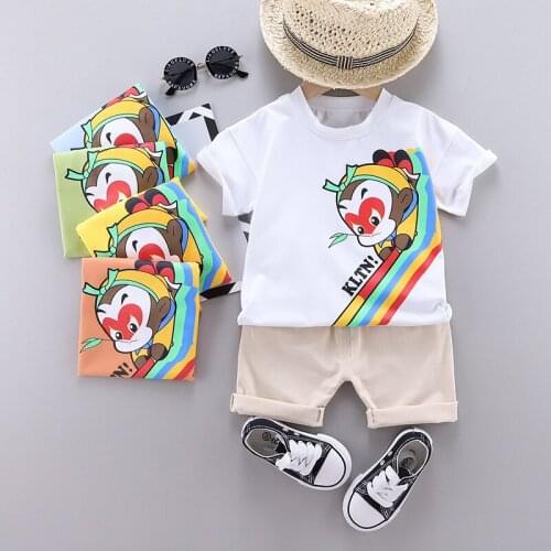 Toddler Boys Fashion Handsome Clothes Sets Infant Girls Cartoon Print T-Shirt+solid Shorts 2-piece Baby Summer Clothing Outfits